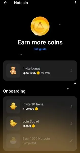 Вкладка Earn в Ноткоин