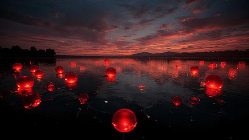 Загадочные красные шары аномалия над водоемом